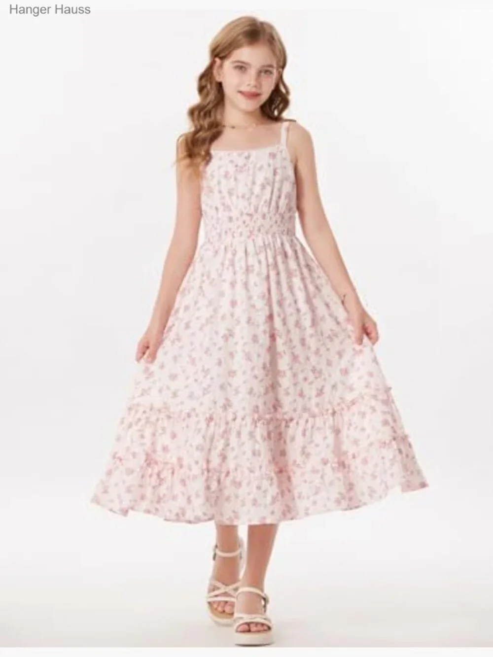 Girls Floral Sundress Button Front Adjustable Straps Spring Summer Easter 7-14